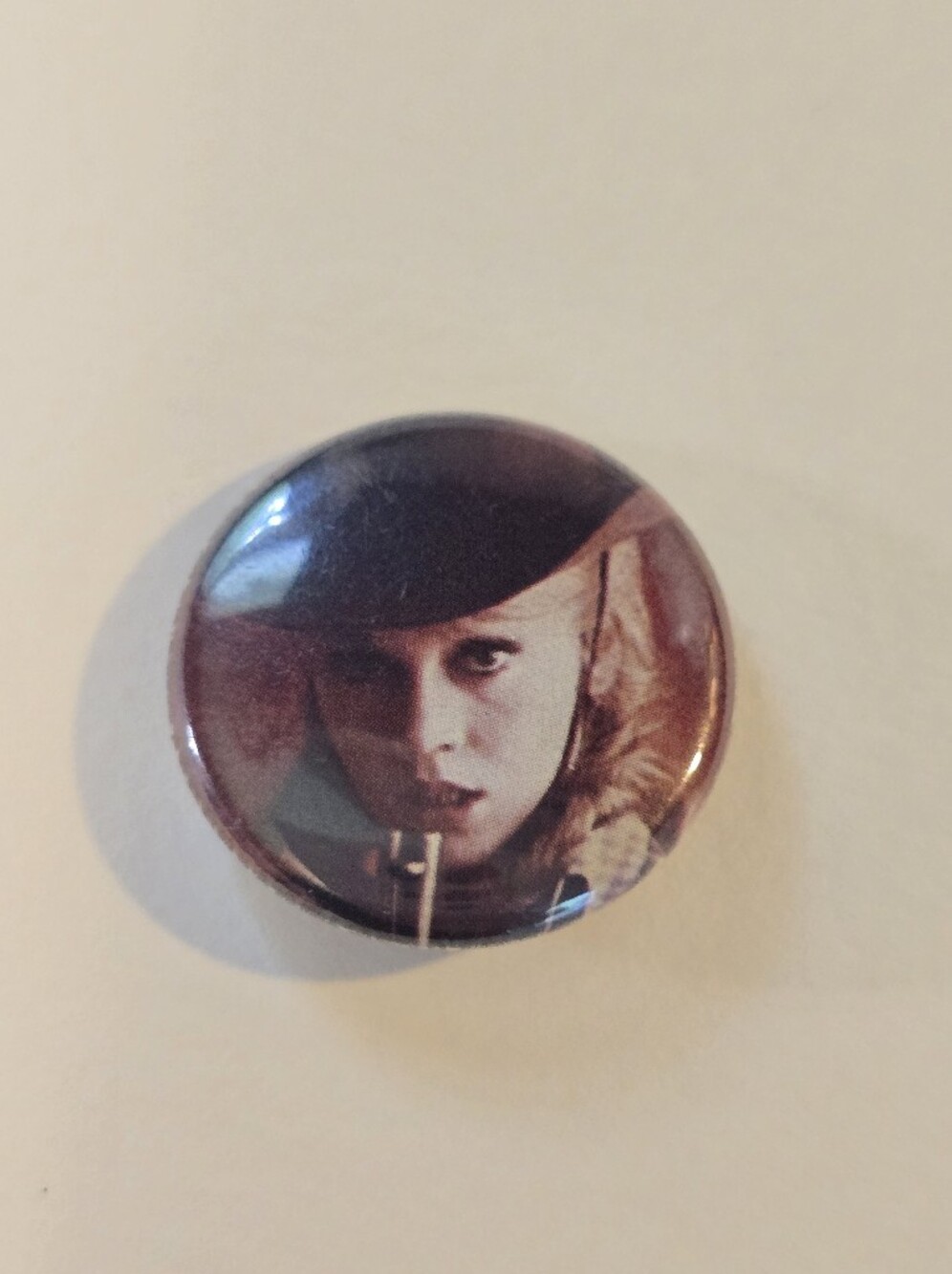 Vintage Portrait Round Pin Button — Brown and Black
